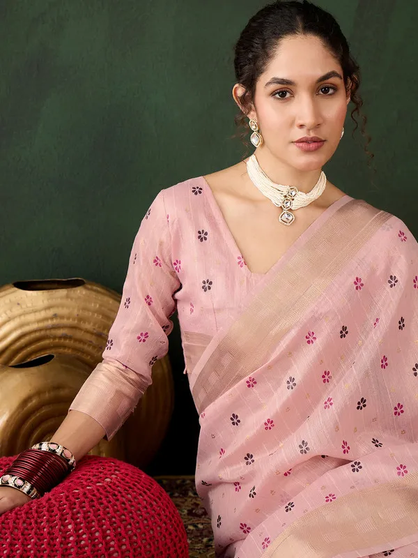 Babypink_Khadi_Organza_Premium_&_Elegant_(_Rich_Pallu_)_Saree_With_Blouse_Piece_For_Women