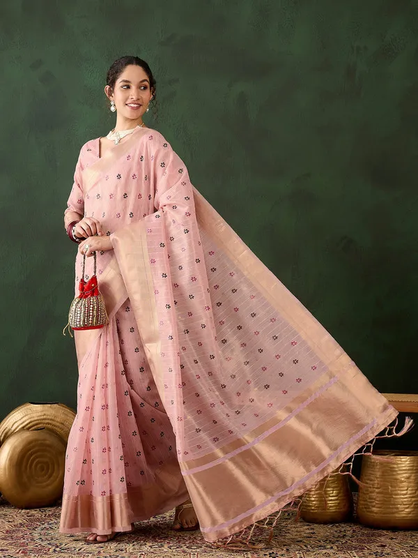Babypink_Khadi_Organza_Premium_&_Elegant_(_Rich_Pallu_)_Saree_With_Blouse_Piece_For_Women
