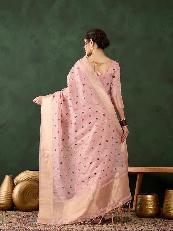 Babypink_Khadi_Organza_Premium_&_Elegant_(_Rich_Pallu_)_Saree_With_Blouse_Piece_For_Women