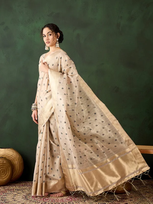 Beige_Khadi_Organza_Premium_&_Elegant_(_Rich_Pallu_)_Saree_With_Blouse_Piece_For_Women