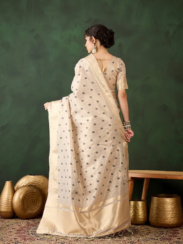 Beige_Khadi_Organza_Premium_&_Elegant_(_Rich_Pallu_)_Saree_With_Blouse_Piece_For_Women
