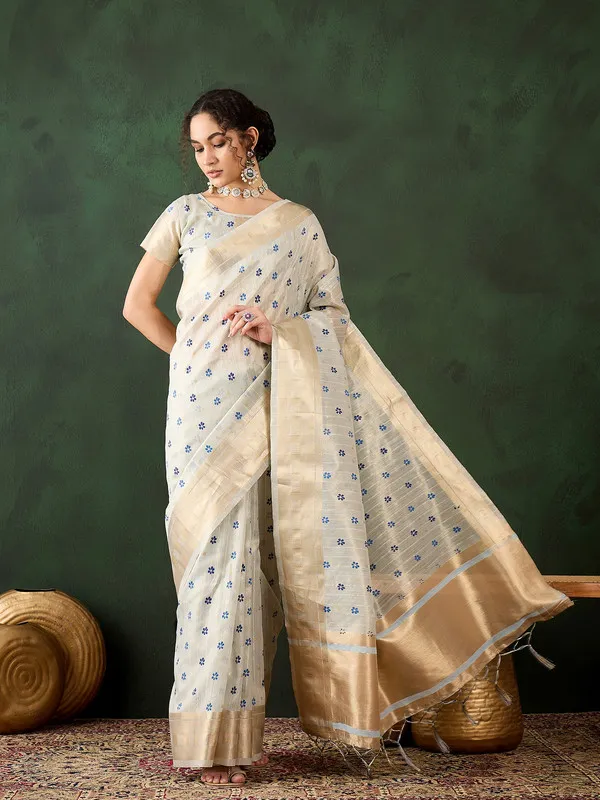 Blue_Khadi_Organza_Premium_&_Elegant_(_Rich_Pallu_)_Saree_With_Blouse_Piece_For_Women