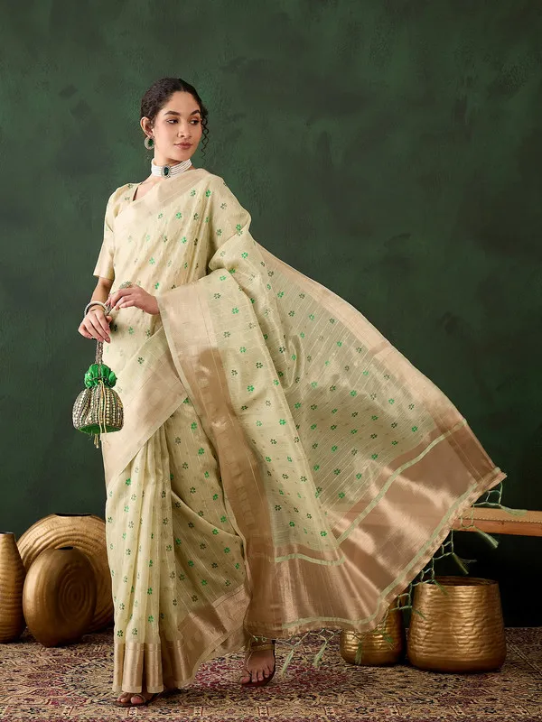 Green_Khadi_Organza_Premium_&_Elegant_(_Rich_Pallu_)_Saree_With_Blouse_Piece_For_Women