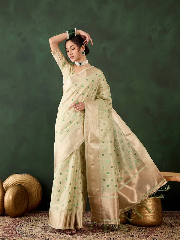 Green_Khadi_Organza_Premium_&_Elegant_(_Rich_Pallu_)_Saree_With_Blouse_Piece_For_Women