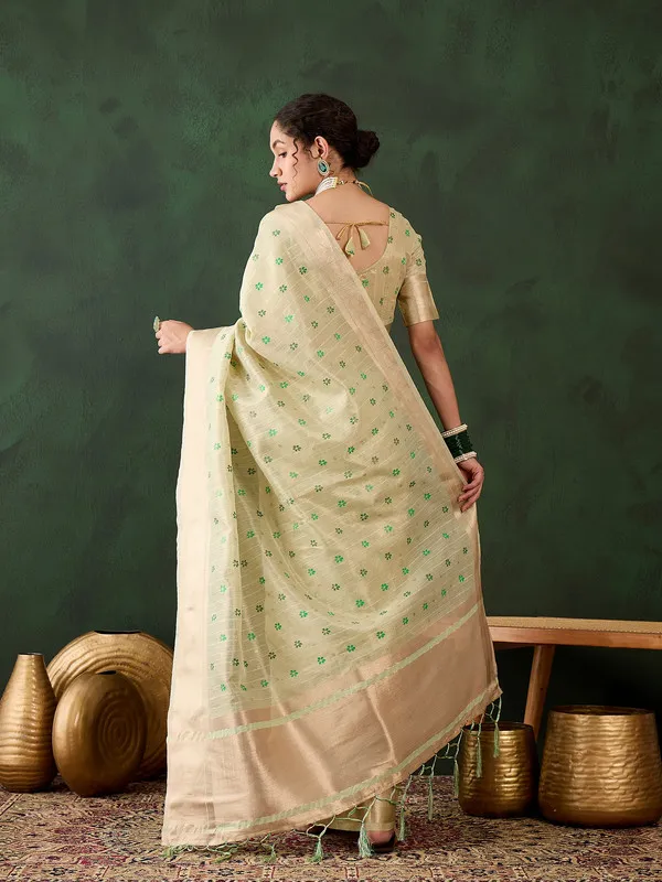 Green_Khadi_Organza_Premium_&_Elegant_(_Rich_Pallu_)_Saree_With_Blouse_Piece_For_Women