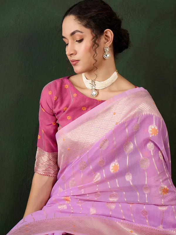 Lavender_Cotton_Silk___Premium_&_Elegant_(_Rich_Pallu_)_Saree_With_Blouse_Piece_For_Women