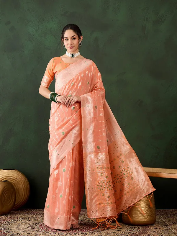 Orange_Cotton_Silk___Premium_&_Elegant_(_Rich_Pallu_)_Saree_With_Blouse_Piece_For_Women