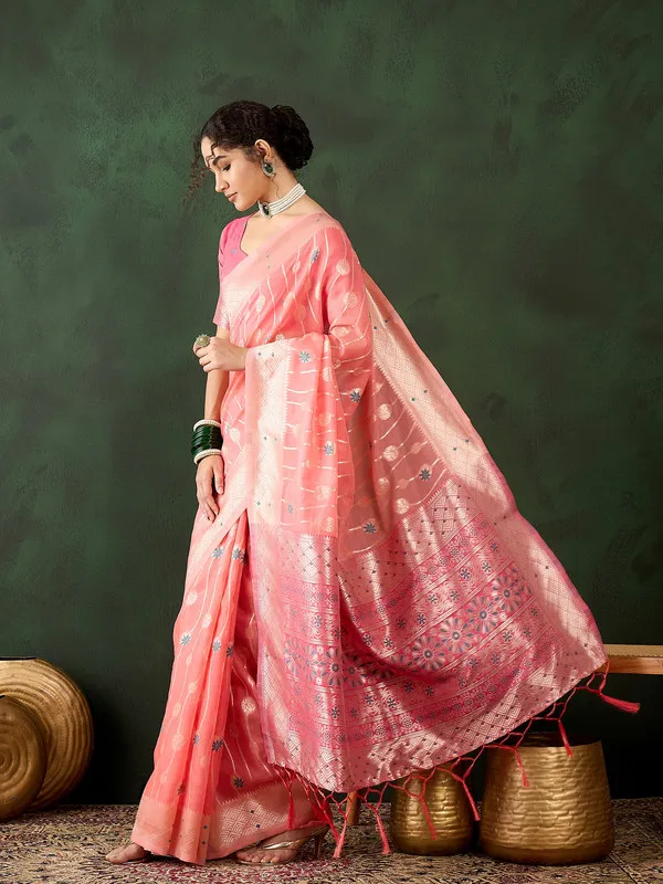 Peach_Cotton_Silk___Premium_&_Elegant_(_Rich_Pallu_)_Saree_With_Blouse_Piece_For_Women