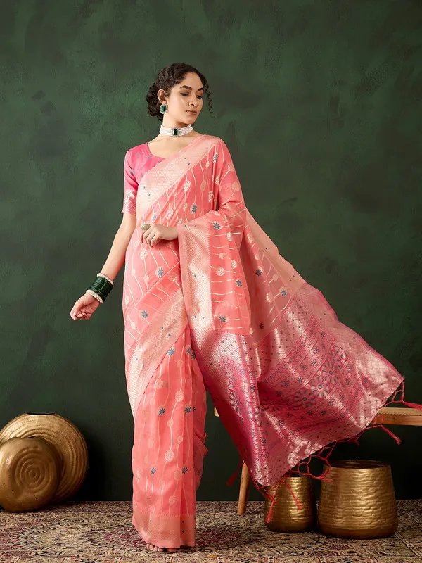 Peach_Cotton_Silk___Premium_&_Elegant_(_Rich_Pallu_)_Saree_With_Blouse_Piece_For_Women