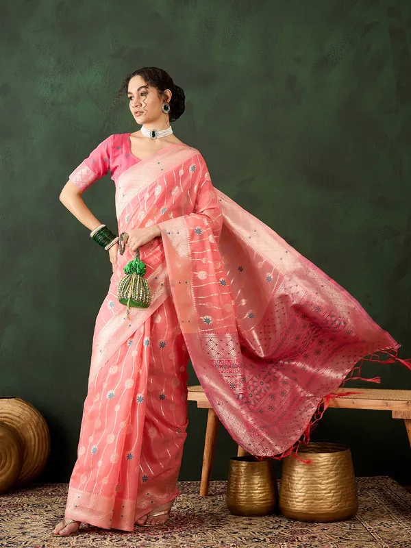 Peach_Cotton_Silk___Premium_&_Elegant_(_Rich_Pallu_)_Saree_With_Blouse_Piece_For_Women