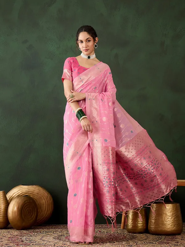 Pink_Cotton_Silk___Premium_&_Elegant_(_Rich_Pallu_)_Saree_With_Blouse_Piece_For_Women