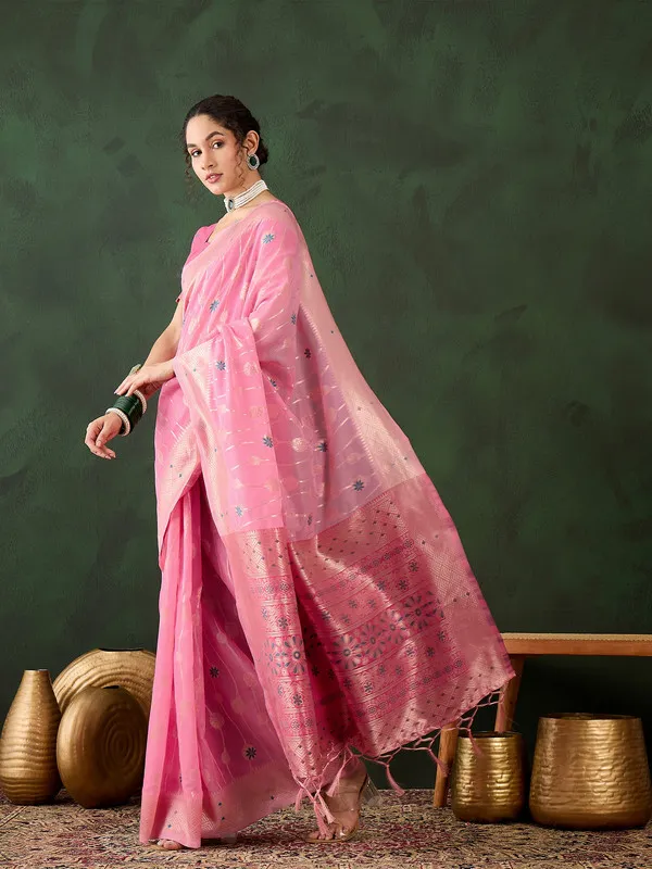 Pink_Cotton_Silk___Premium_&_Elegant_(_Rich_Pallu_)_Saree_With_Blouse_Piece_For_Women