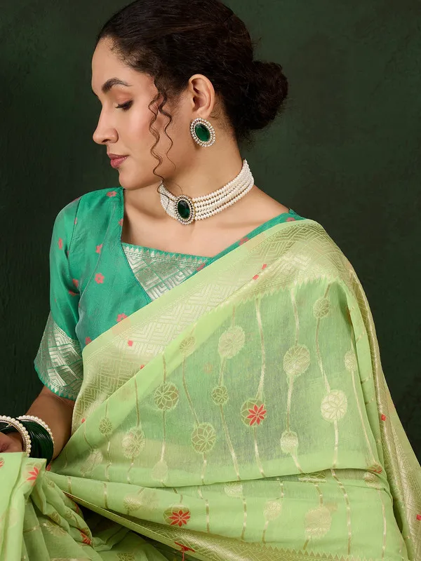Pista_Green_Cotton_Silk___Premium_&_Elegant_(_Rich_Pallu_)_Saree_With_Blouse_Piece_For_Women