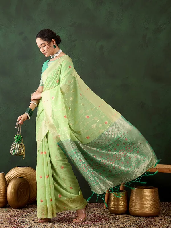 Pista_Green_Cotton_Silk___Premium_&_Elegant_(_Rich_Pallu_)_Saree_With_Blouse_Piece_For_Women