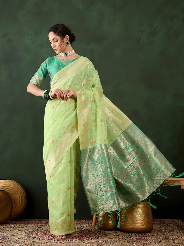 Pista_Green_Cotton_Silk___Premium_&_Elegant_(_Rich_Pallu_)_Saree_With_Blouse_Piece_For_Women
