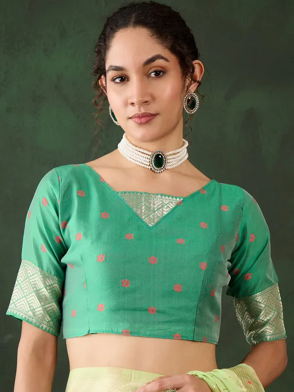 Pista_Green_Cotton_Silk___Premium_&_Elegant_(_Rich_Pallu_)_Saree_With_Blouse_Piece_For_Women