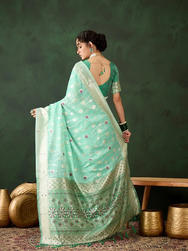 Sea_Green_Cotton_Silk___Premium_&_Elegant_(_Rich_Pallu_)_Saree_With_Blouse_Piece_For_Women