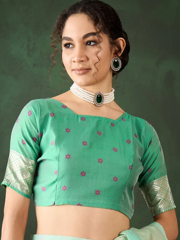 Sea_Green_Cotton_Silk___Premium_&_Elegant_(_Rich_Pallu_)_Saree_With_Blouse_Piece_For_Women