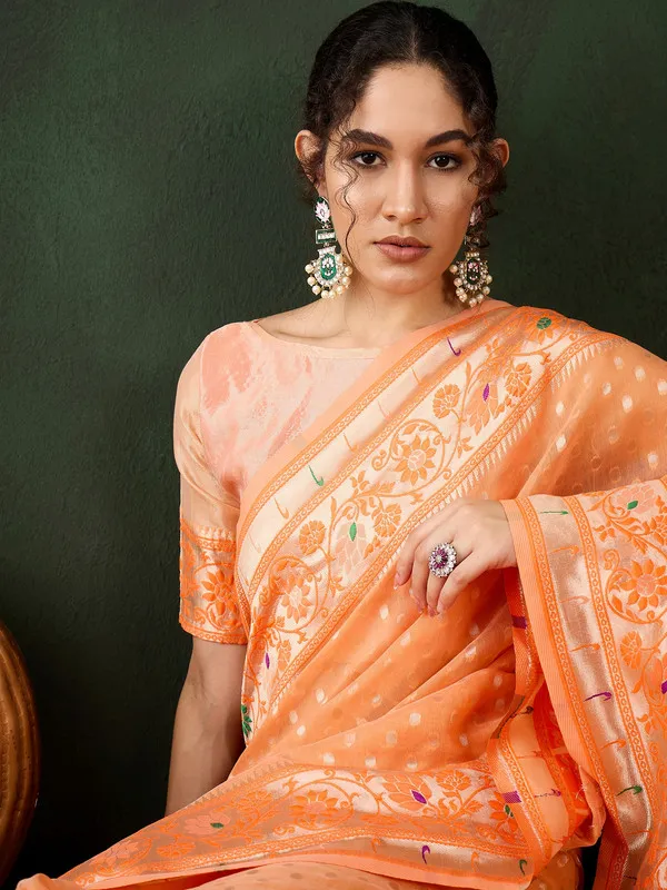 Orange_Cotton_Silk___Premium_&_Elegant_(_Matching_)_Saree_With_Blouse_Piece_For_Women