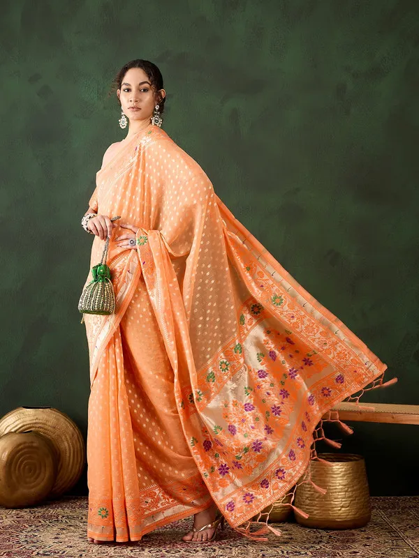 Orange_Cotton_Silk___Premium_&_Elegant_(_Matching_)_Saree_With_Blouse_Piece_For_Women