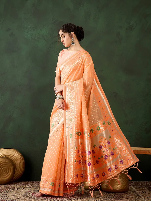 Orange_Cotton_Silk___Premium_&_Elegant_(_Matching_)_Saree_With_Blouse_Piece_For_Women