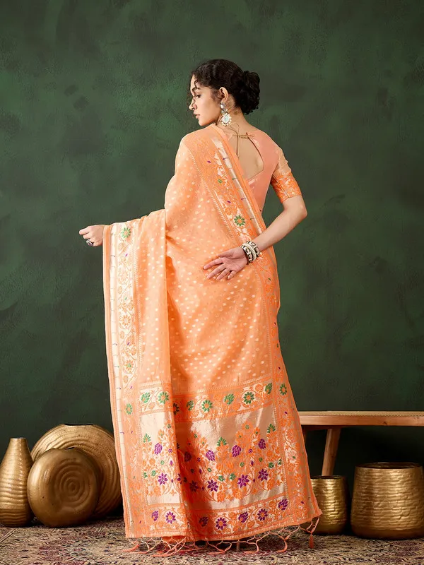 Orange_Cotton_Silk___Premium_&_Elegant_(_Matching_)_Saree_With_Blouse_Piece_For_Women