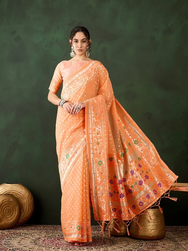 Orange_Cotton_Silk___Premium_&_Elegant_(_Matching_)_Saree_With_Blouse_Piece_For_Women