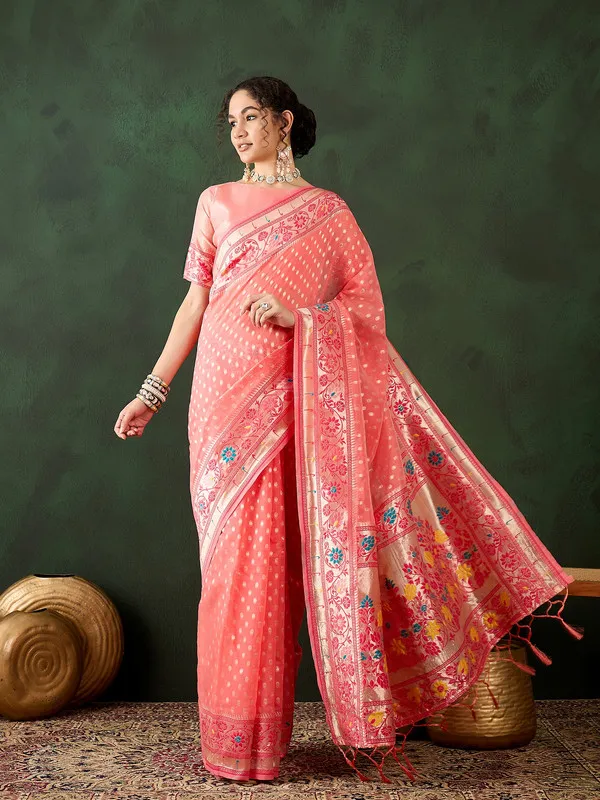 Peach_Cotton_Silk___Premium_&_Elegant_(_Matching_)_Saree_With_Blouse_Piece_For_Women