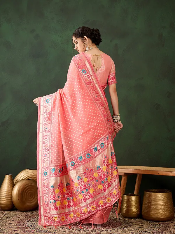 Peach_Cotton_Silk___Premium_&_Elegant_(_Matching_)_Saree_With_Blouse_Piece_For_Women