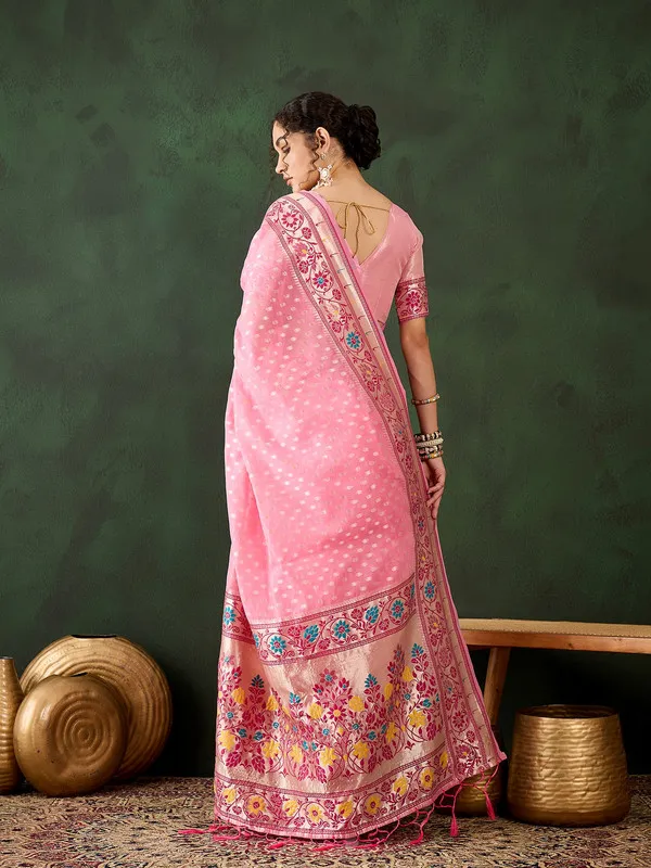 Pink_Cotton_Silk___Premium_&_Elegant_(_Matching_)_Saree_With_Blouse_Piece_For_Women