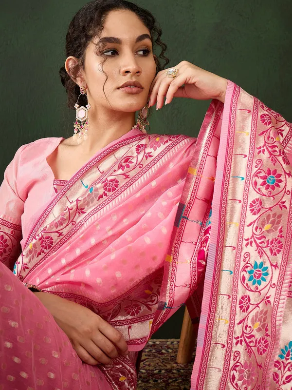 Pink_Cotton_Silk___Premium_&_Elegant_(_Matching_)_Saree_With_Blouse_Piece_For_Women