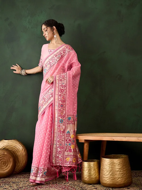 Pink_Cotton_Silk___Premium_&_Elegant_(_Matching_)_Saree_With_Blouse_Piece_For_Women