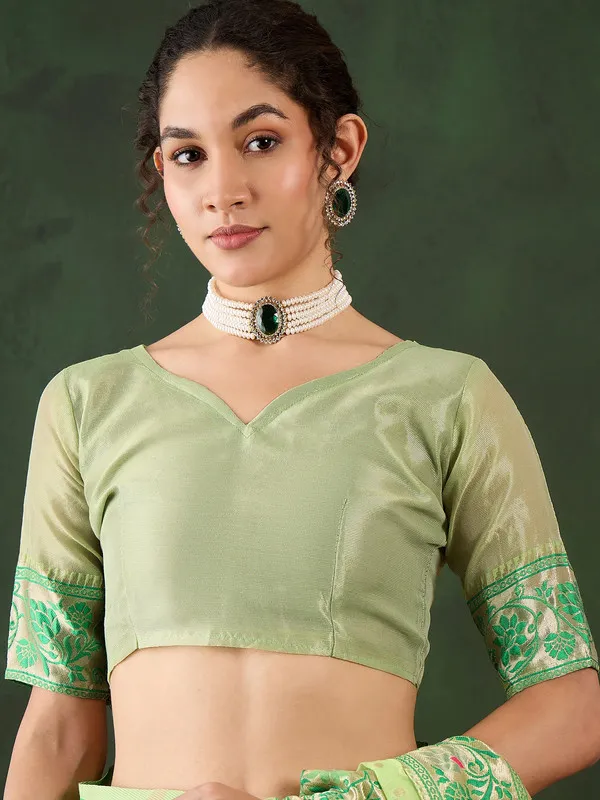 Pista_Green_Cotton_Silk___Premium_&_Elegant_(_Matching_)_Saree_With_Blouse_Piece_For_Women