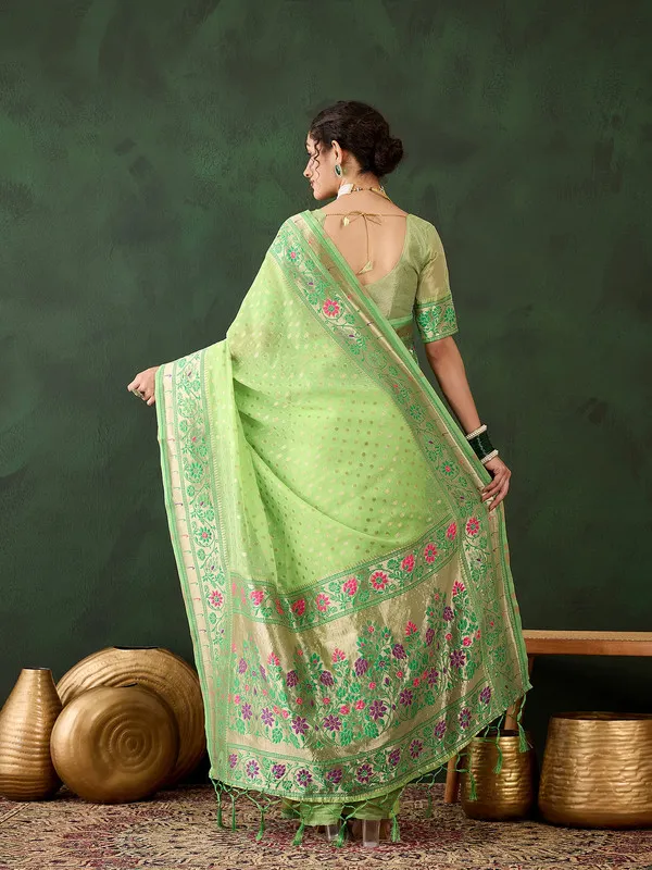 Pista_Green_Cotton_Silk___Premium_&_Elegant_(_Matching_)_Saree_With_Blouse_Piece_For_Women