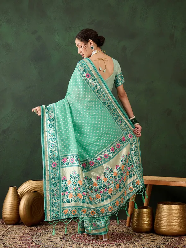 Sea_Green_Cotton_Silk___Premium_&_Elegant_(_Matching_)_Saree_With_Blouse_Piece_For_Women