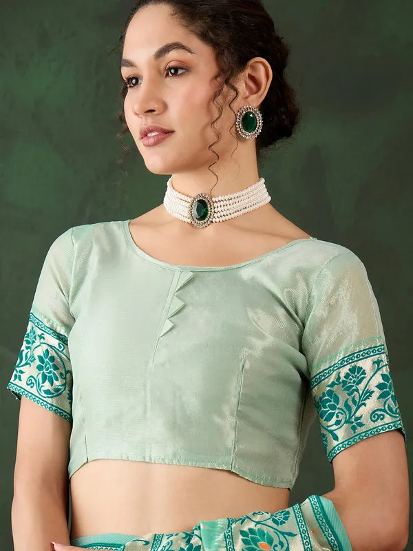 Sea_Green_Cotton_Silk___Premium_&_Elegant_(_Matching_)_Saree_With_Blouse_Piece_For_Women