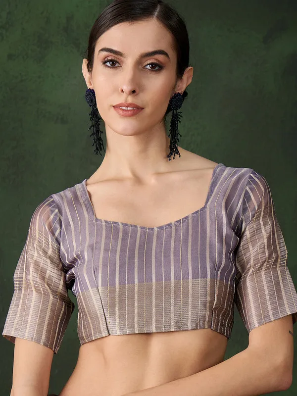 Lavender_Khadi_Organza_Premium_&_Elegant_(_Polka_Dot_Jacquard,_Zari_Border_)_Saree_With_Blouse_Piece_For_Women