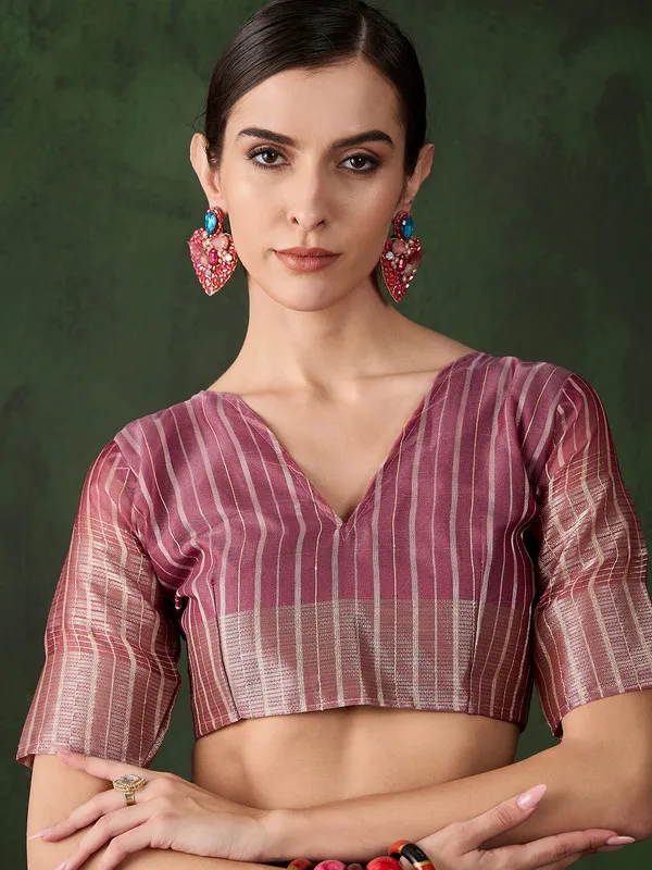 Magenta_Khadi_Organza_Premium_&_Elegant_(_Polka_Dot_Jacquard,_Zari_Border_)_Saree_With_Blouse_Piece_For_Women