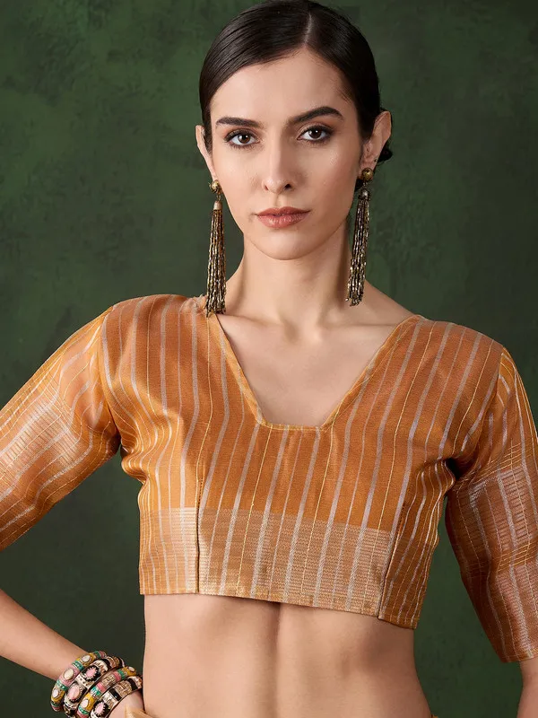 Orange_Khadi_Organza_Premium_&_Elegant_(_Polka_Dot_Jacquard,_Zari_Border_)_Saree_With_Blouse_Piece_For_Women
