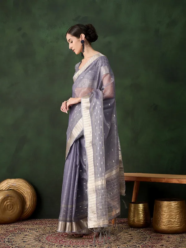 Grey_Khadi_Organza_Premium_&_Elegant_(_Golden_Zari_Jacquard_)_Saree_With_Blouse_Piece_For_Women