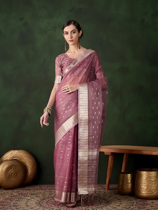 Maroon_Khadi_Organza_Premium_&_Elegant_(_Golden_Zari_Jacquard_)_Saree_With_Blouse_Piece_For_Women