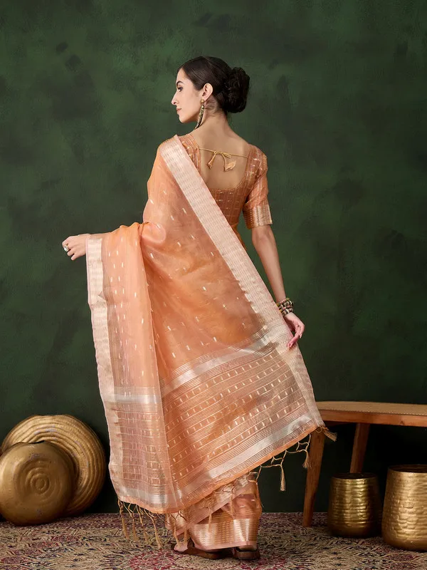 Oceangreen_Khadi_Organza_Premium_&_Elegant_(_Golden_Zari_Jacquard_)_Saree_With_Blouse_Piece_For_Women