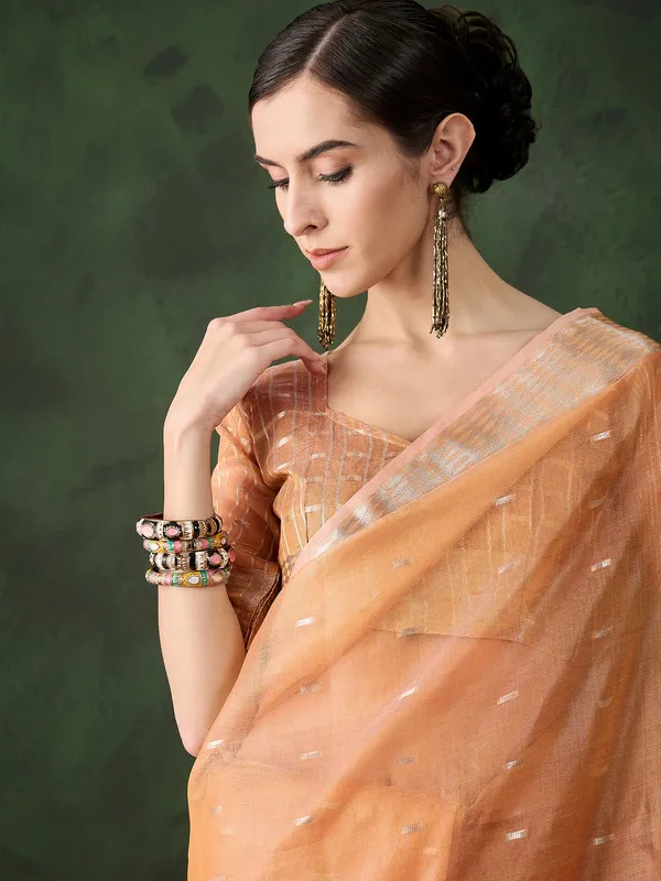 Oceangreen_Khadi_Organza_Premium_&_Elegant_(_Golden_Zari_Jacquard_)_Saree_With_Blouse_Piece_For_Women