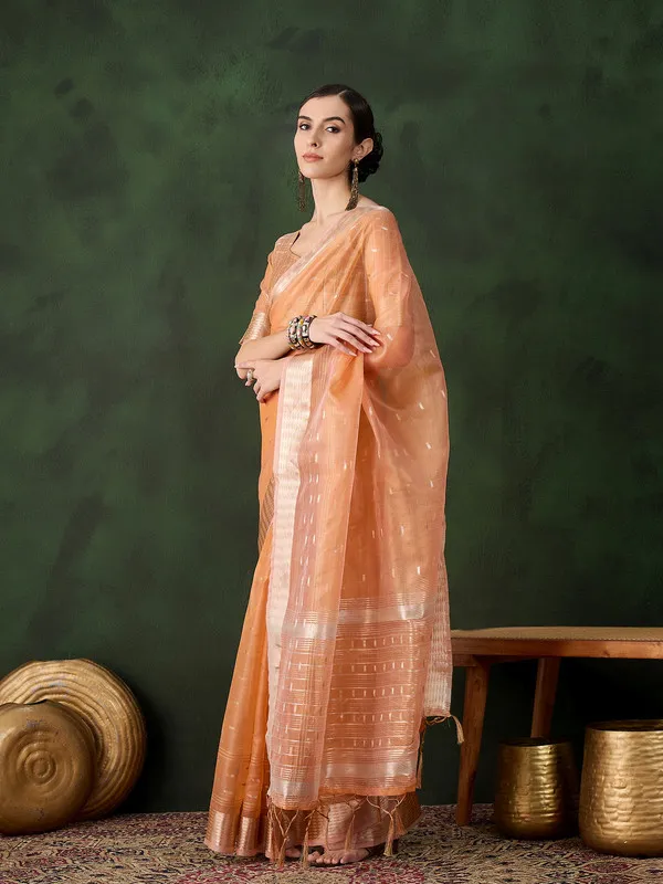 Oceangreen_Khadi_Organza_Premium_&_Elegant_(_Golden_Zari_Jacquard_)_Saree_With_Blouse_Piece_For_Women