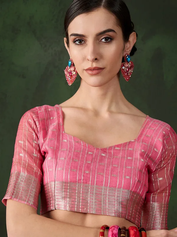 Orange_Khadi_Organza_Premium_&_Elegant_(_Golden_Zari_Jacquard_)_Saree_With_Blouse_Piece_For_Women