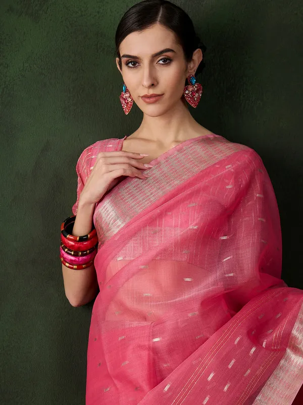 Orange_Khadi_Organza_Premium_&_Elegant_(_Golden_Zari_Jacquard_)_Saree_With_Blouse_Piece_For_Women