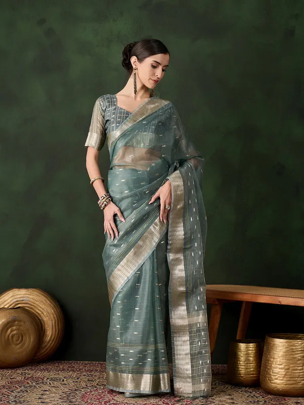 Pink_Khadi_Organza_Premium_&_Elegant_(_Golden_Zari_Jacquard_)_Saree_With_Blouse_Piece_For_Women