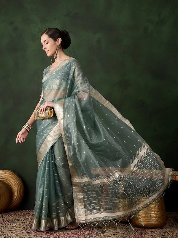 Pink_Khadi_Organza_Premium_&_Elegant_(_Golden_Zari_Jacquard_)_Saree_With_Blouse_Piece_For_Women