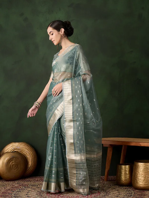 Pink_Khadi_Organza_Premium_&_Elegant_(_Golden_Zari_Jacquard_)_Saree_With_Blouse_Piece_For_Women