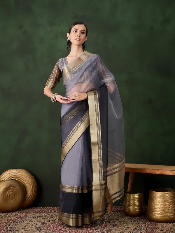 Grey_Khadi_Organza_Premium_&_Elegant_Saree_With_Blouse_Piece_For_Women